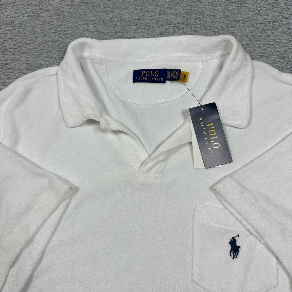 Polo Ralph Lauren Shirt Mens XXL White Terry Cloth Short Sleeve Preppy Outdoor